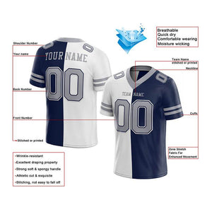 custom authentic split fashion football jersey gray-white-navy mesh