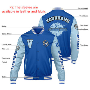 Chaquetas universitarias azules personalizadas con diseño de león azul para hombres & mujeres y jóvenes