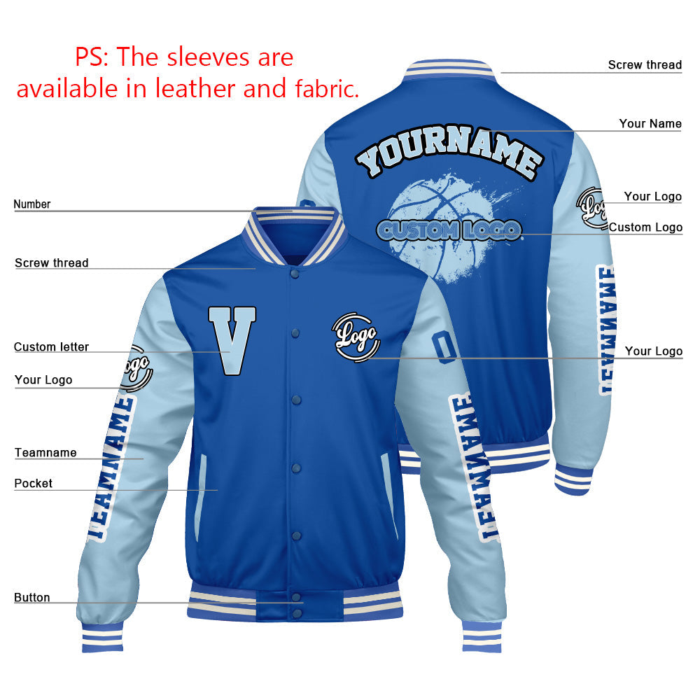 Chaquetas universitarias azules personalizadas con diseño de león azul para hombres & mujeres y jóvenes