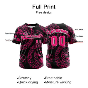 Camiseta de béisbol rosa personalizada con botones para hombre mujer adulto y joven Estampado de nombre número y logotipo