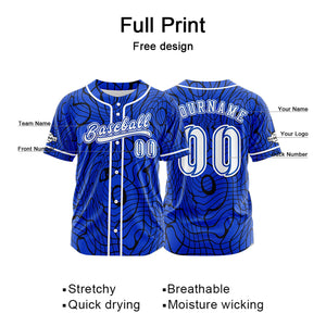 Camiseta de béisbol azul personalizada con botones para hombre mujer adulto y joven Estampado de nombre número y logotipo
