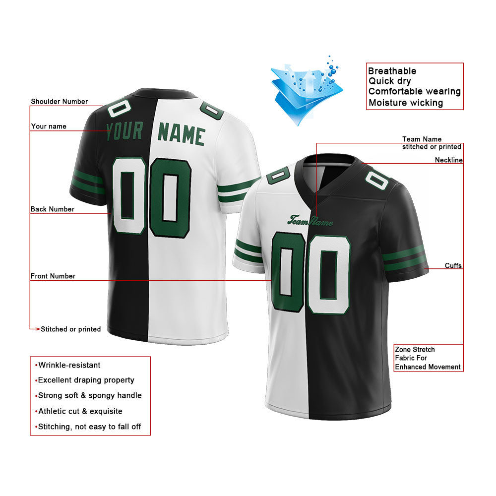 custom authentic split fashion football jersey green-white-black