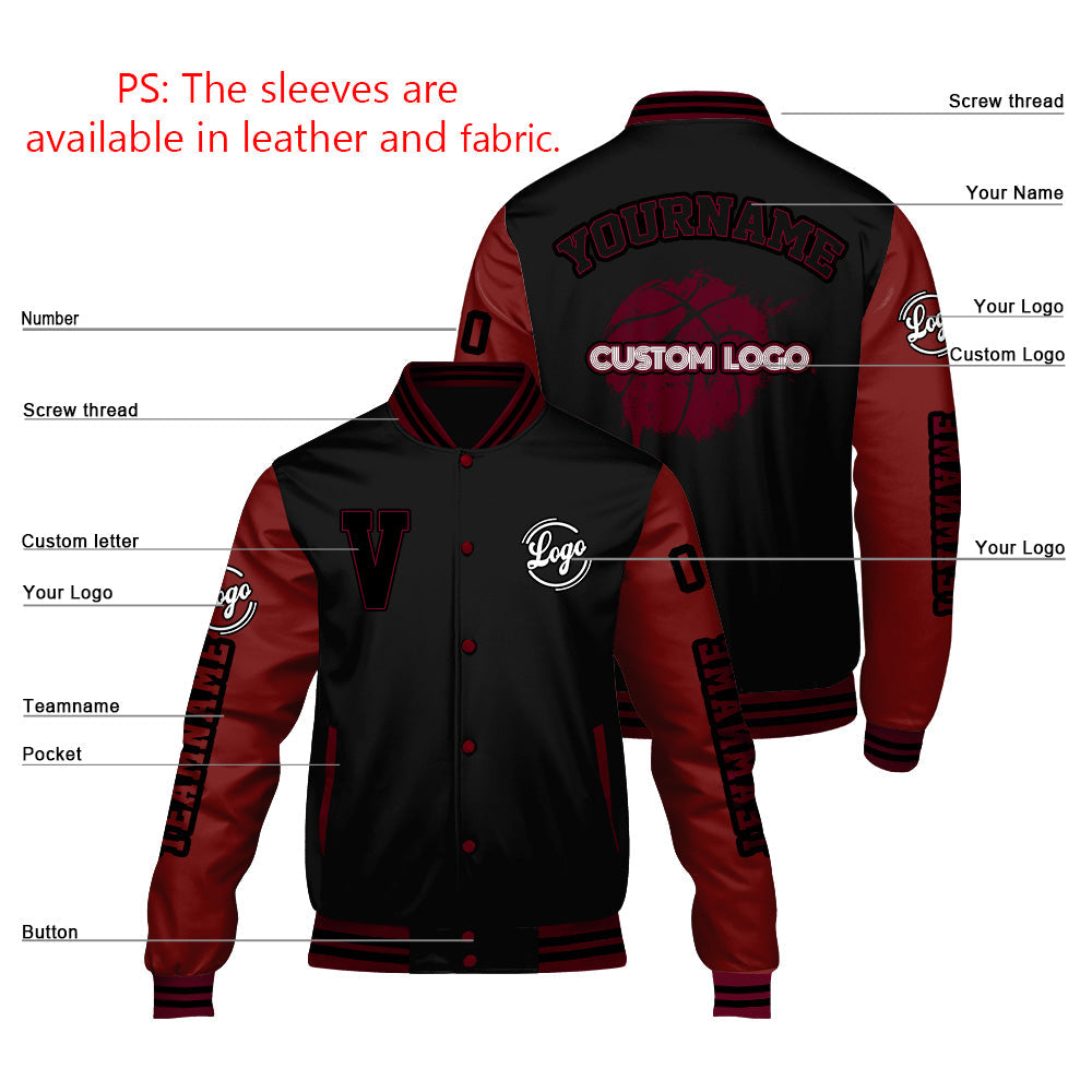 Chaquetas universitarias negras granates personalizadas para hombres & mujeres y jóvenes & Chaquetas Letterman personalizadas