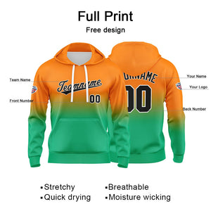 Sudadera con capucha personalizada con degradado para hombre-mujer-niña o niño Estampa tu logotipo-nombre o número en color naranja y verde