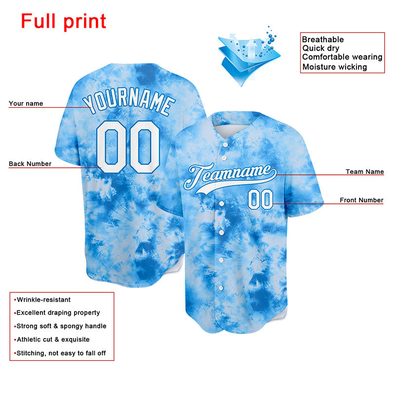 custom full print design authentic tie-dyed baseball jersey