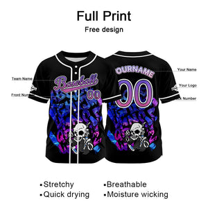 Camiseta de béisbol negra personalizada con botones para hombre mujer adulto y joven Nombre número y logotipo impresos