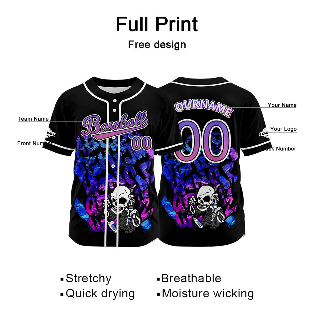 Camiseta de béisbol negra personalizada con botones para hombre mujer adulto y joven Nombre número y logotipo impresos