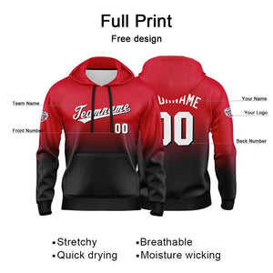 Sudadera con capucha personalizada con degradado para hombre-mujer-niña o niño Estampa tu logotipo-nombre o número en rojo-negro y blanco