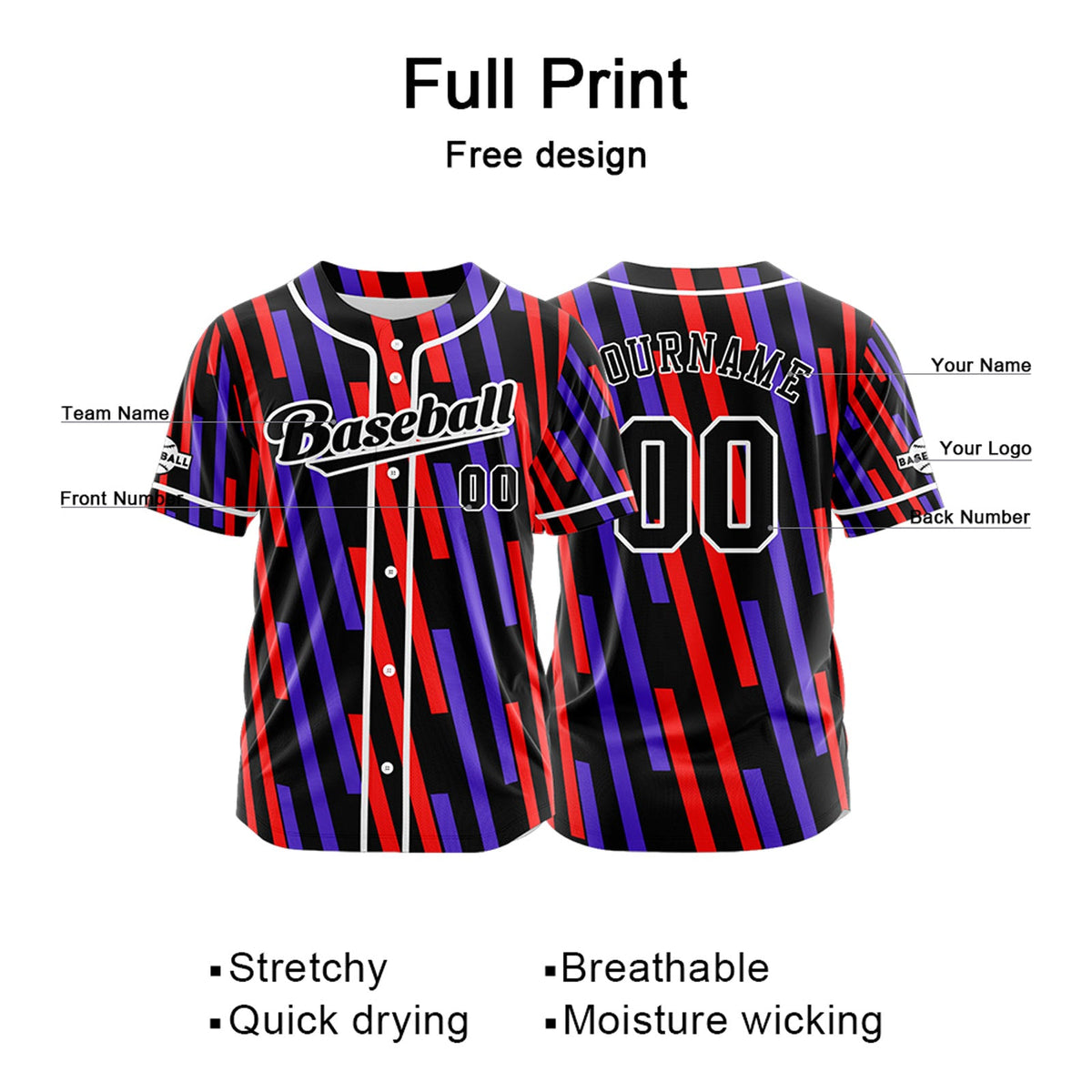 Camiseta de béisbol personalizada negra y roja con botones para hombre mujer adulto y joven Nombre número y logotipo impresos