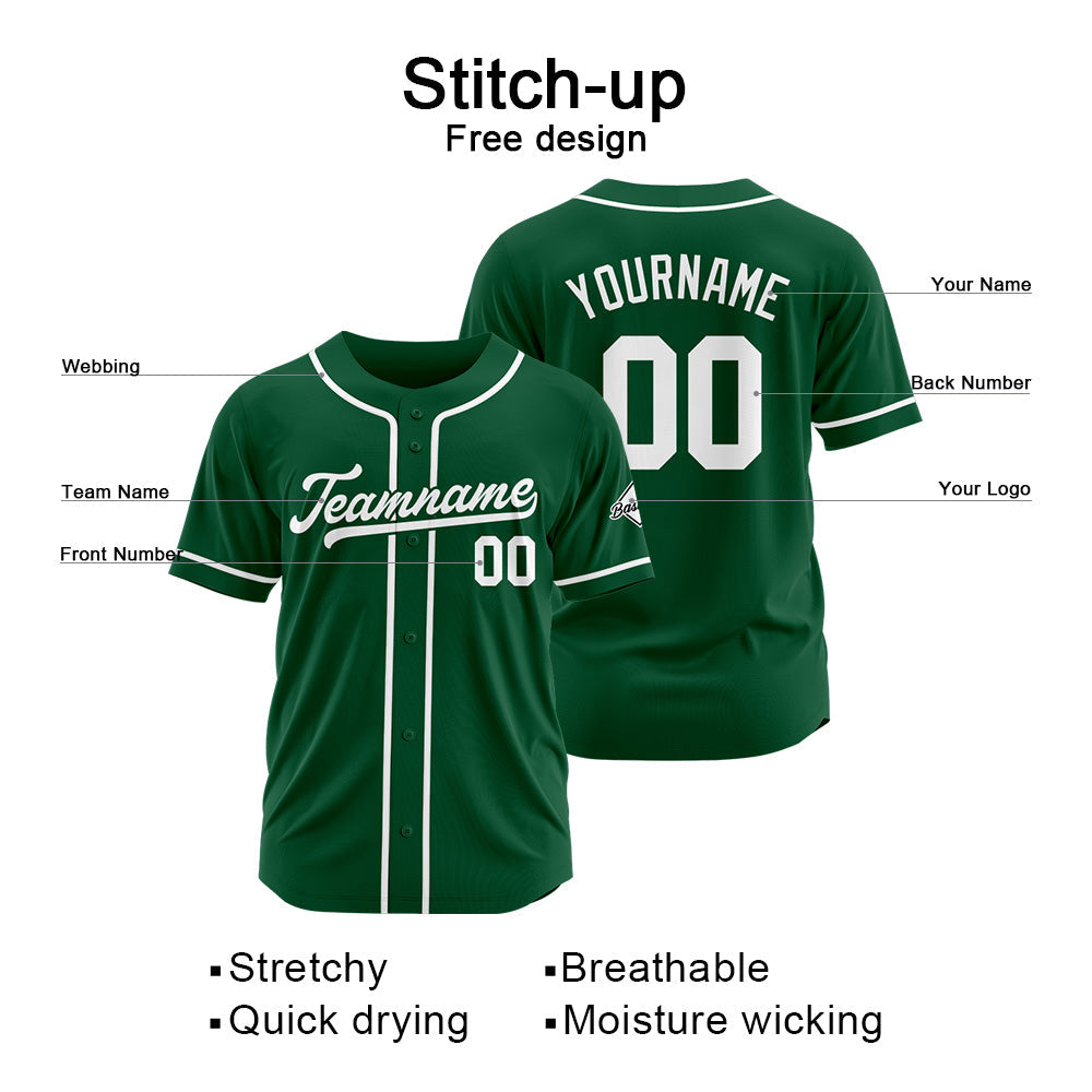 Camiseta de béisbol personalizada con diseño bordado & estilo hip hop & color verde oscuro y blanco