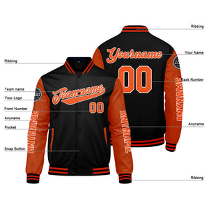 Chaquetas universitarias personalizadas negras y naranjas para hombres & mujeres y jóvenes & Chaquetas Letterman personalizadas