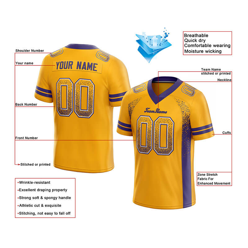 custom authentic drift fashion football jersey yellow-purple mesh