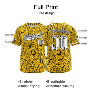 Camiseta de béisbol amarilla personalizada con botones para hombre mujer adulto y joven Estampado de nombre número y logotipo