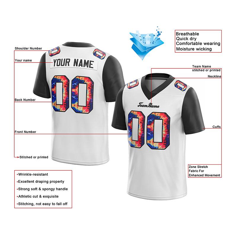 customized authentic tie dye football jersey white black mesh