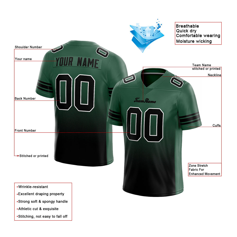 custom authentic gradient fashion football jersey green-black