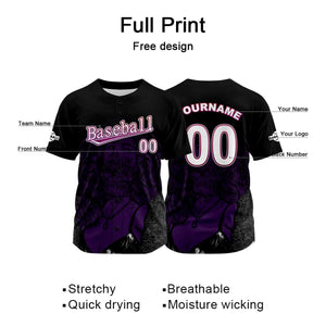 Camiseta de béisbol negra personalizada con nombre número y logotipo personalizados