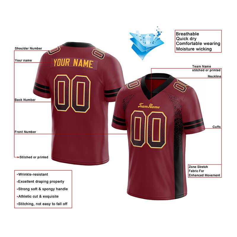 custom authentic drift fashion football jersey burghundy-black mesh