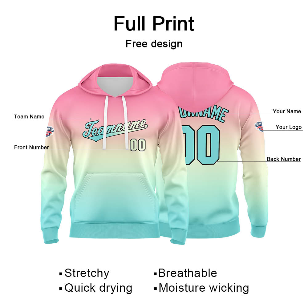 Sudadera con capucha personalizada con degradado para hombre-mujer-niña o niño Estampa tu logotipo-nombre y número en azul claro