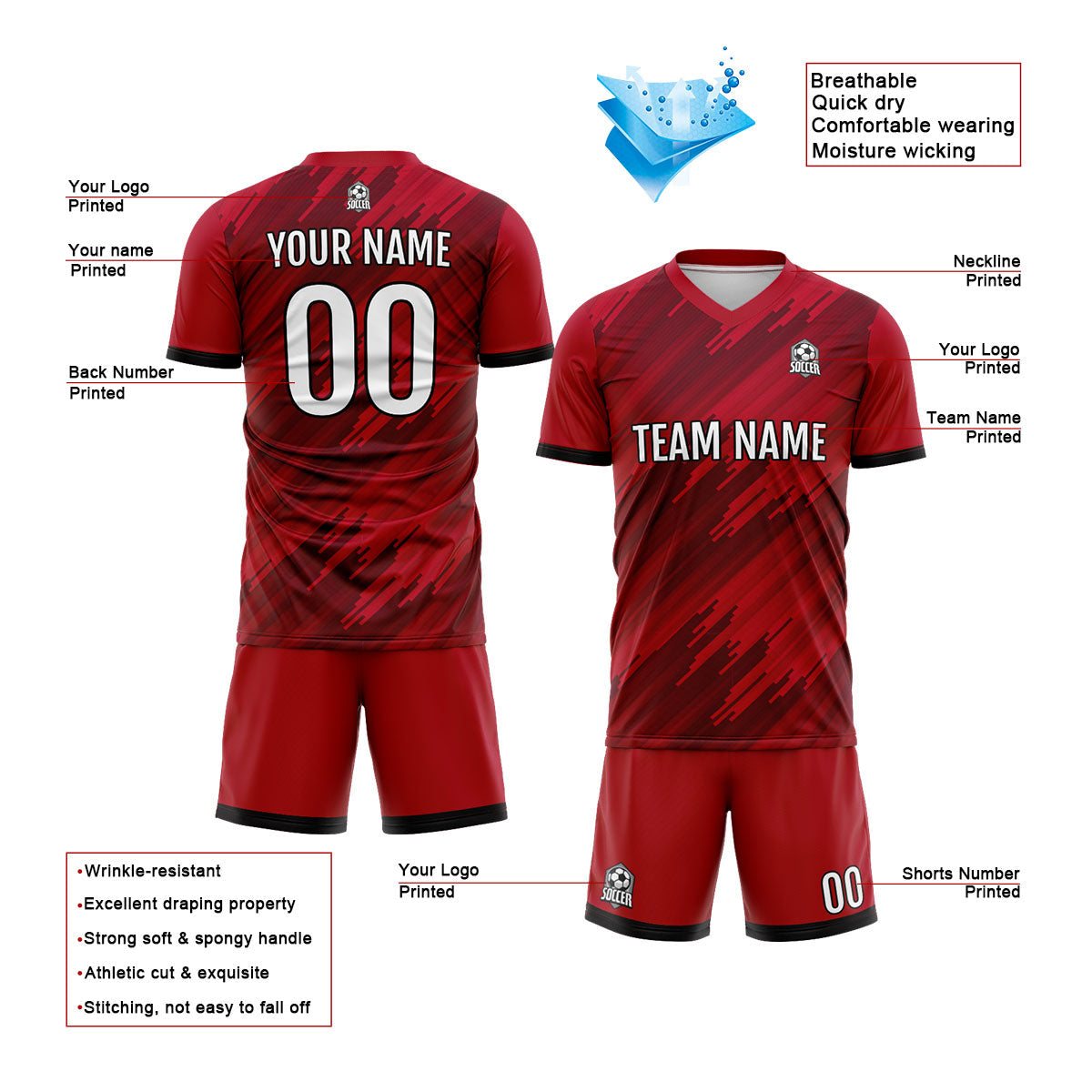 Conjunto personalizado de camiseta roja para niños y adultos