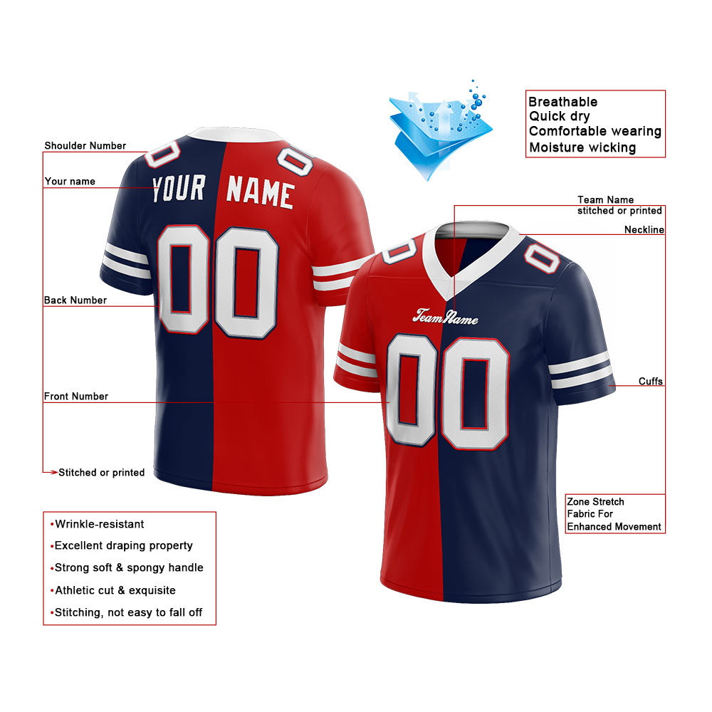 custom authentic split fashion football jersey royal-red-white