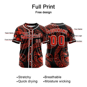 Camiseta de béisbol roja personalizada con botones para hombre mujer adulto y joven Estampado de nombre número y logotipo