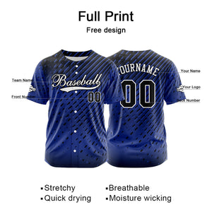 Camiseta de béisbol azul personalizada con botones para hombre mujer adulto y joven Nombre número y logotipo impresos
