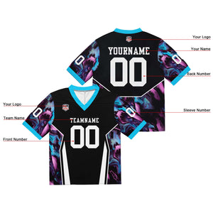 Camiseta de fútbol personalizada con nombre y número del equipo bordados-color negro y azul claro