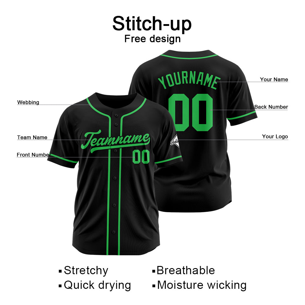 Camiseta de béisbol personalizada con diseño bordado & estilo hip hop & color negro y verde