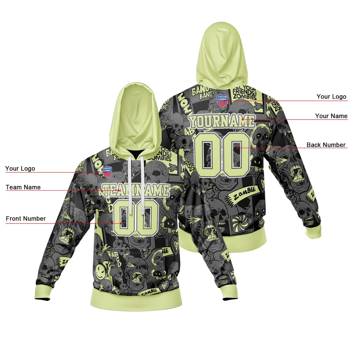 Sudadera con capucha degradada personalizada para hombre-mujer-niña o niño Imprime tu logotipo-nombre y número