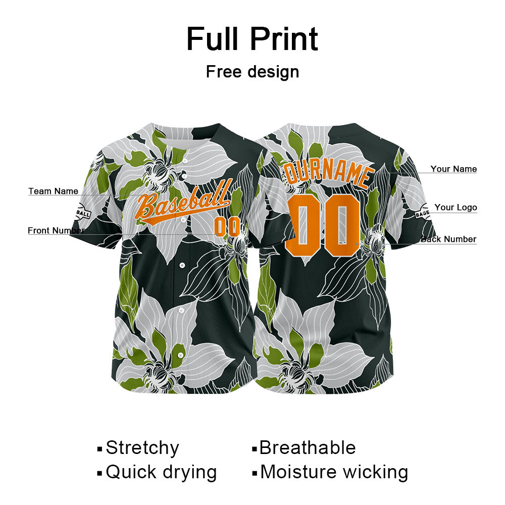 Dise?o personalizado de camiseta de béisbol con estampado completo en gris negro y naranja