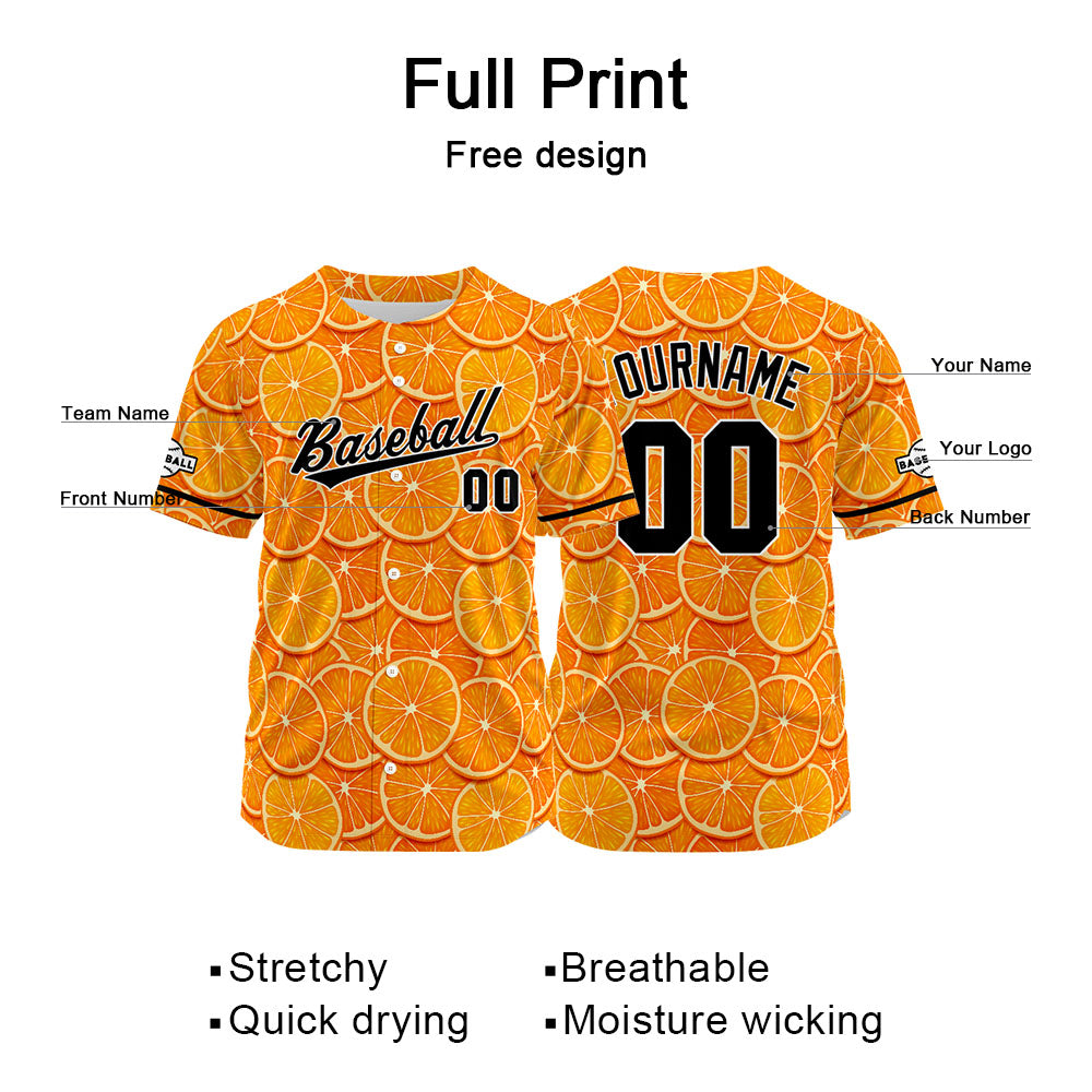 Camiseta de béisbol naranja con dise?o personalizado estampado a todo color