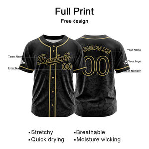 Camiseta de béisbol negra personalizada con botones para hombre mujer adulto y joven Nombre número y logotipo impresos