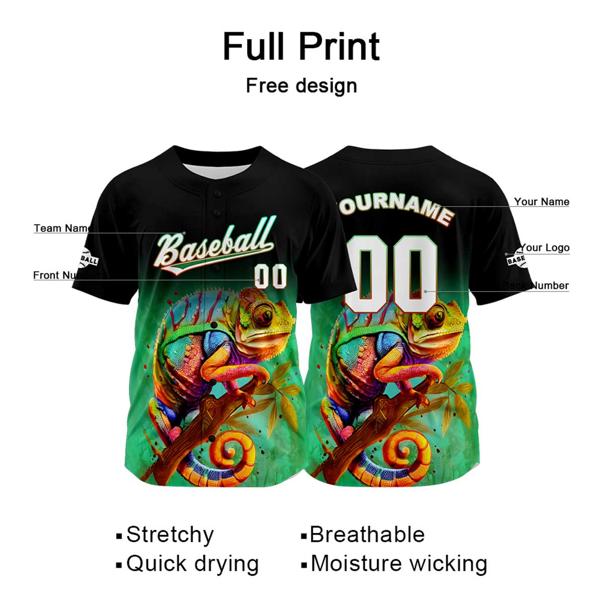Camiseta de béisbol negra personalizada con nombre número y logotipo personalizados
