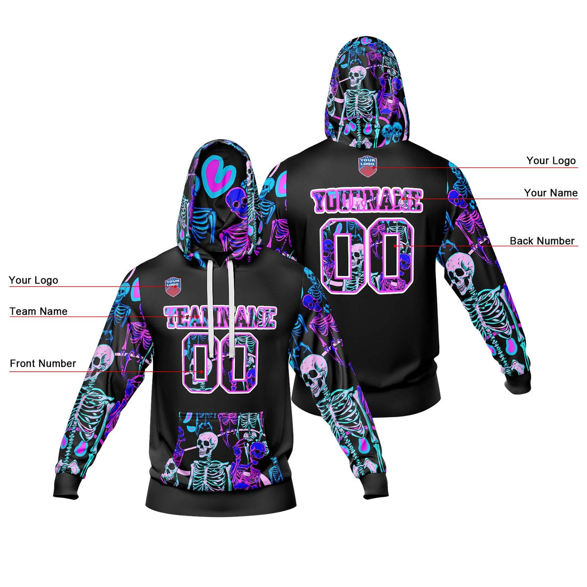 Sudadera con capucha degradada personalizada para hombre-mujer-niña o niño Imprime tu logotipo-nombre y número