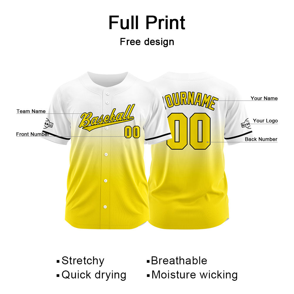Camiseta de béisbol amarilla con dise?o personalizado estampado a todo color