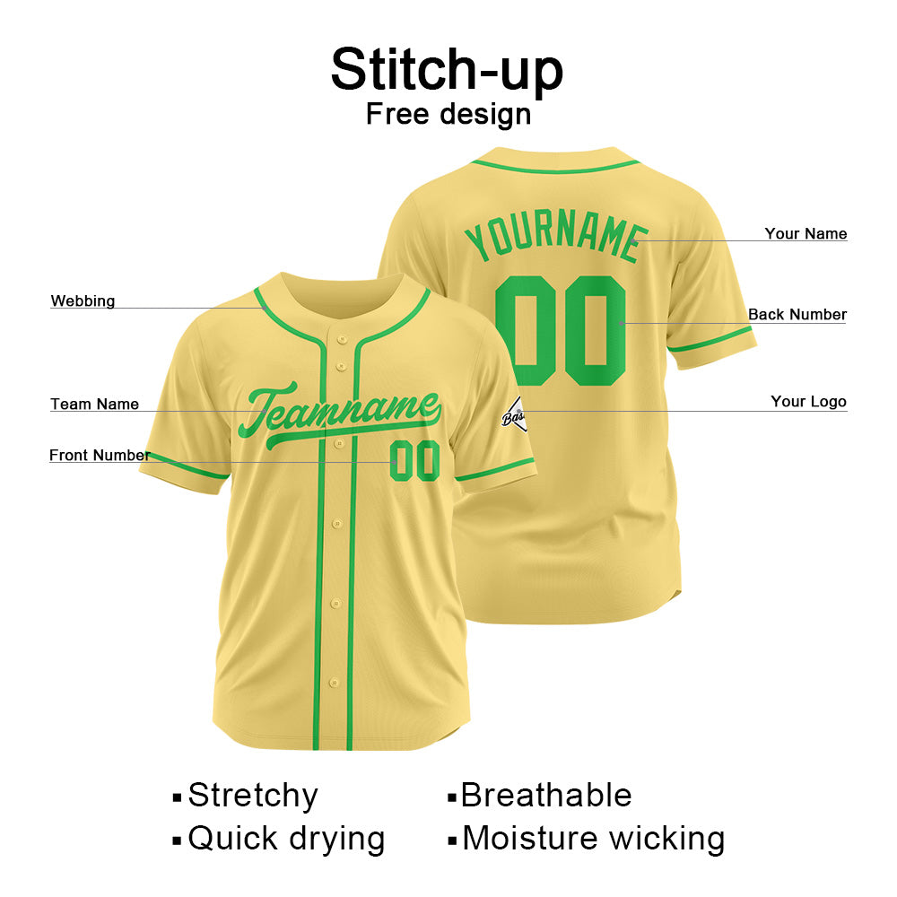 Camiseta de béisbol personalizada con diseño bordado & estilo hip hop & color oro y verde