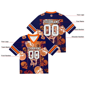 Camiseta de fútbol personalizada con nombre y número del equipo bordados y estampado de calavera estilo grafiti -Naranja