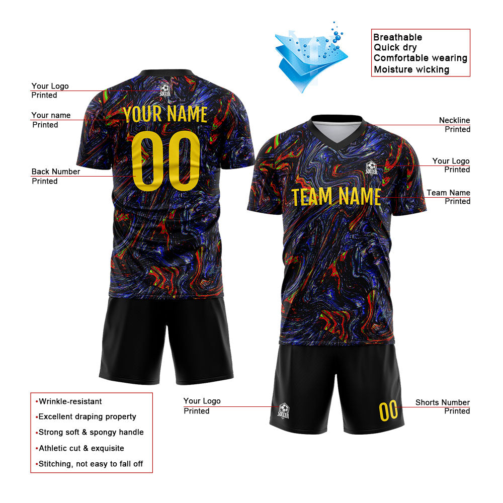 Uniforme de fútbol personalizado para niños y adultos & conjunto personalizado & camiseta negra y fluida