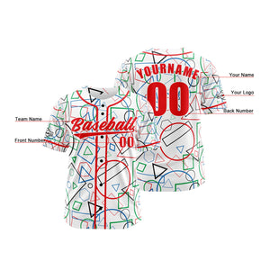 Camiseta de béisbol personalizada blanca y roja con botones para hombre mujer adulto y joven Estampado de nombre número y logotipo