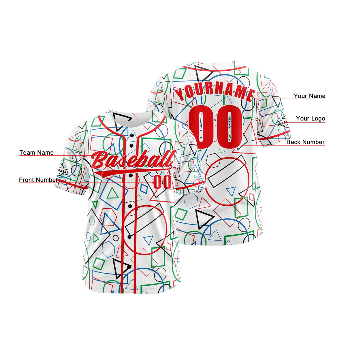 Camiseta de béisbol personalizada blanca y roja con botones para hombre mujer adulto y joven Estampado de nombre número y logotipo