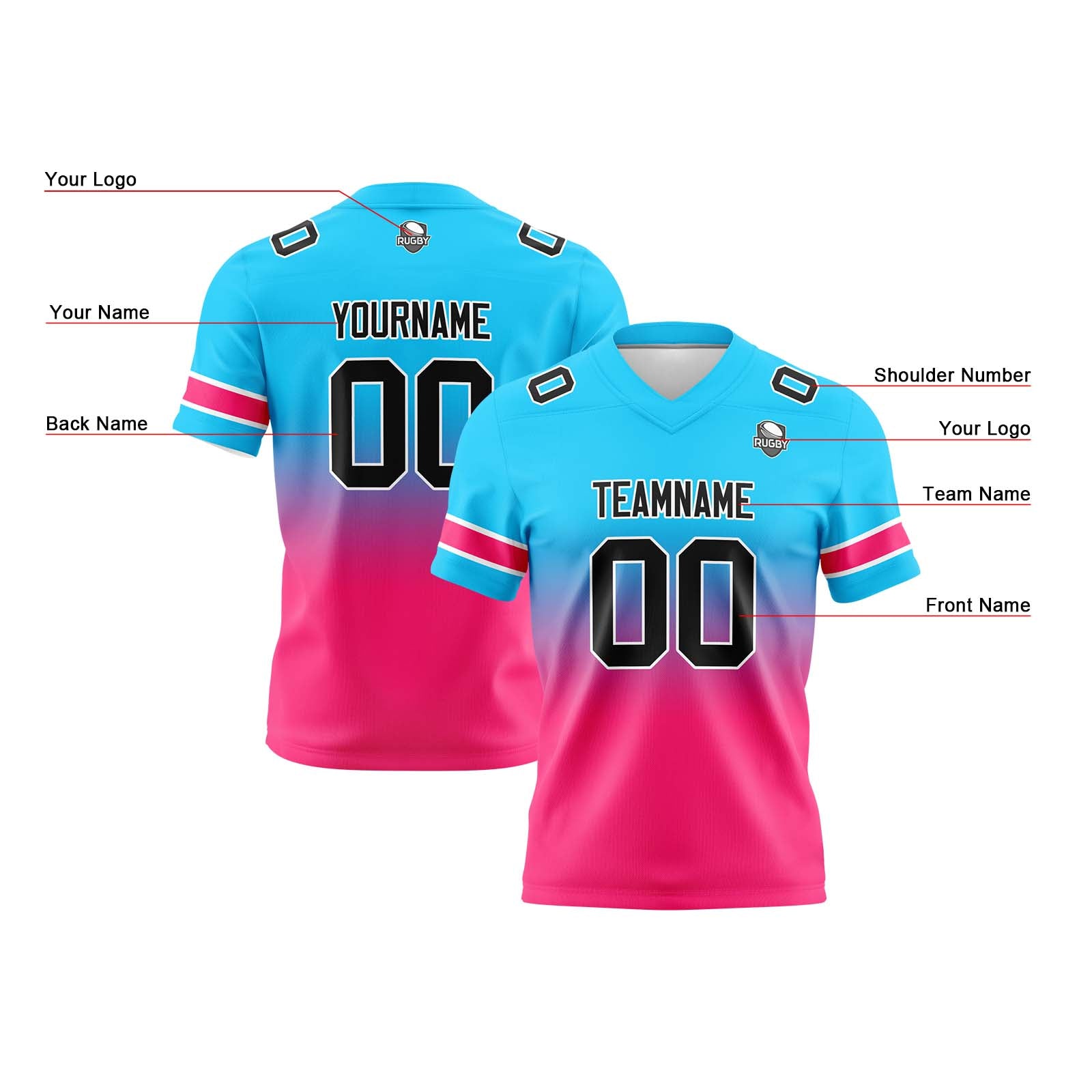 Camisetas de fútbol personalizadas con degradado-nombre-número y logotipo para adultos-niños y equipos