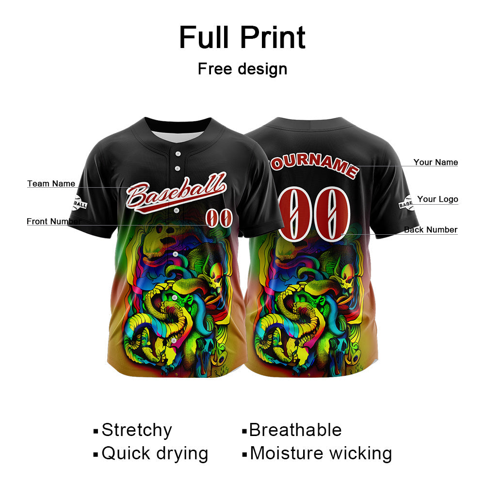 Camiseta de béisbol negra personalizada con botones para hombre mujer adulto y joven Nombre número y logotipo impresos