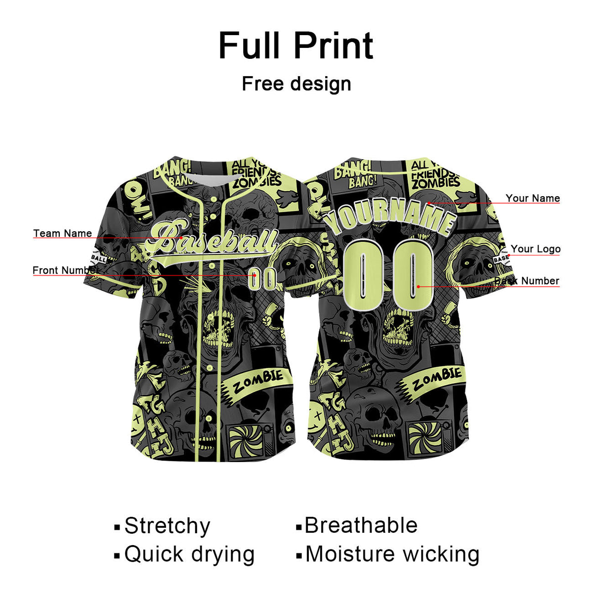 Camiseta de béisbol gris personalizada con nombre número y logotipo personalizados