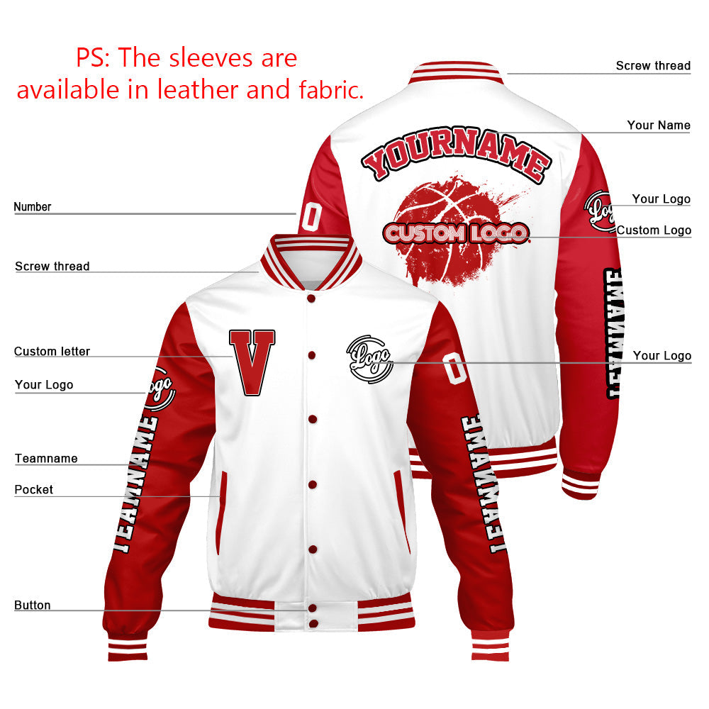Chaquetas universitarias blancas y rojas personalizadas para hombres & mujeres y jóvenes & Chaquetas Letterman personalizadas