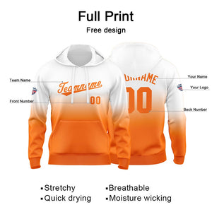 Sudadera con capucha personalizada con degradado para hombre-mujer-niña o niño Estampa tu logotipo-nombre o número en blanco y naranja