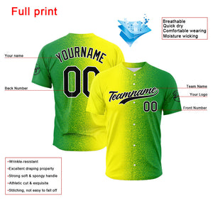 Camiseta de béisbol con dise?o personalizado estampado completo en amarillo y verde