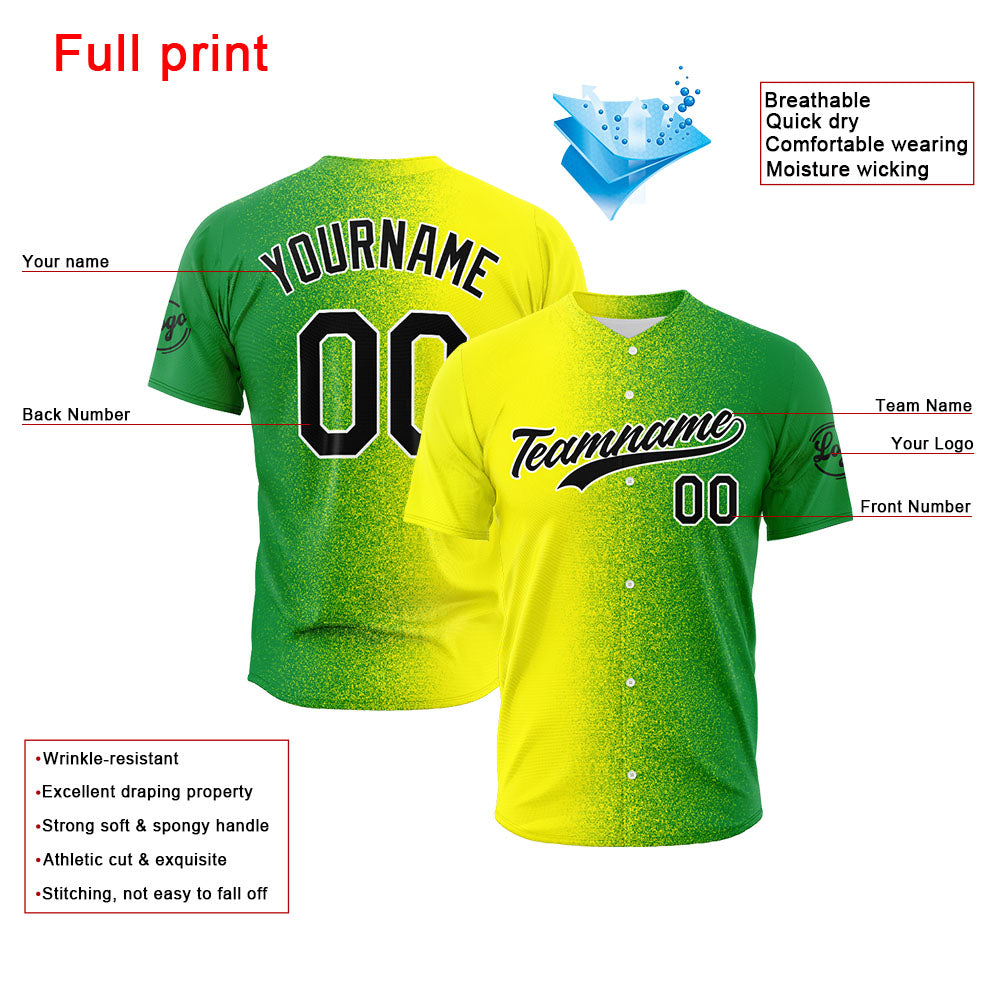 Camiseta de béisbol con dise?o personalizado estampado completo en amarillo y verde