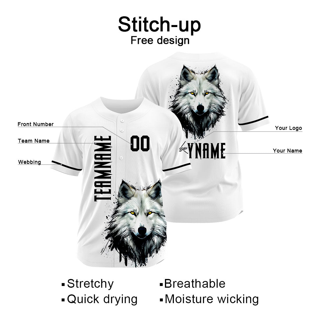 Uniformes de béisbol personalizados Wolf-White de alta calidad para niños y adultos & optimizados para el rendimiento