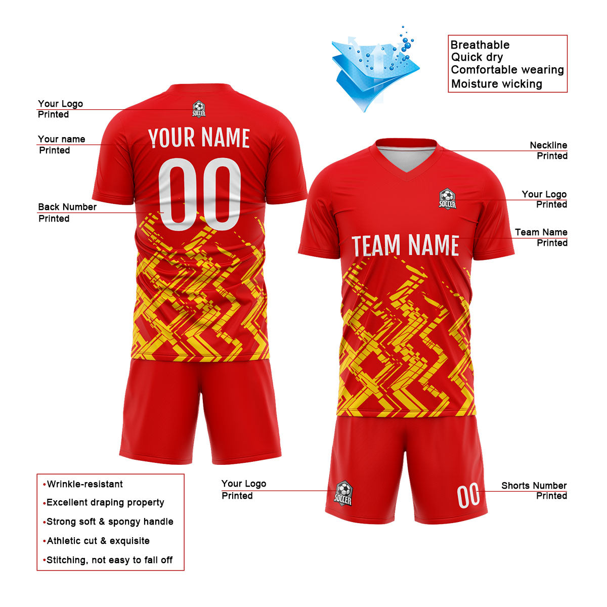 Conjunto personalizado de camiseta de uniforme rojo y naranja para niños y adultos
