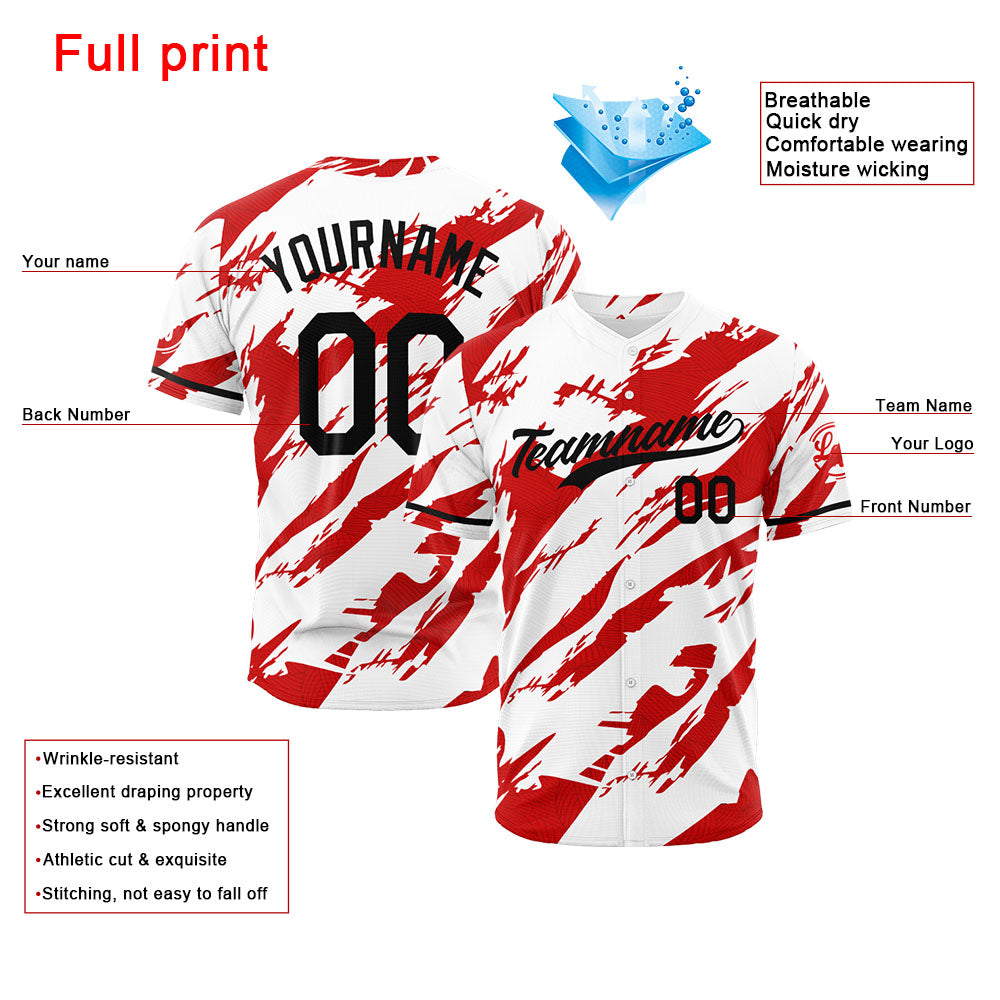 Camiseta de béisbol con dise?o personalizado estampado a todo color rojo y blanco